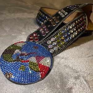 BB Simon GLOBE belt size 34 With multi color Swarovski crystals.